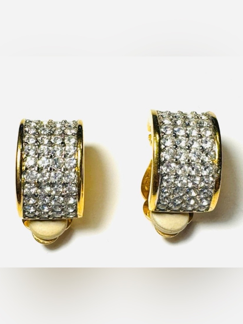 Vintage Givenchy Gold-Tone Pave Crystal Clip-On Earrings - Paris